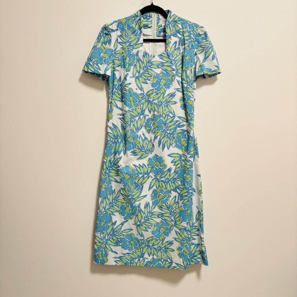The Vested Gentress Dress Womens Size 10 Blue Floral Sheath Knee Length Vintage